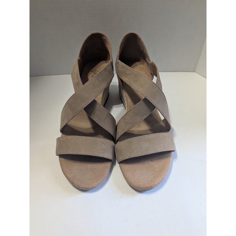 Style & Co Zaddie Taupe Faux Suede Espadrille Wedge Sandals Womens 9M F42233